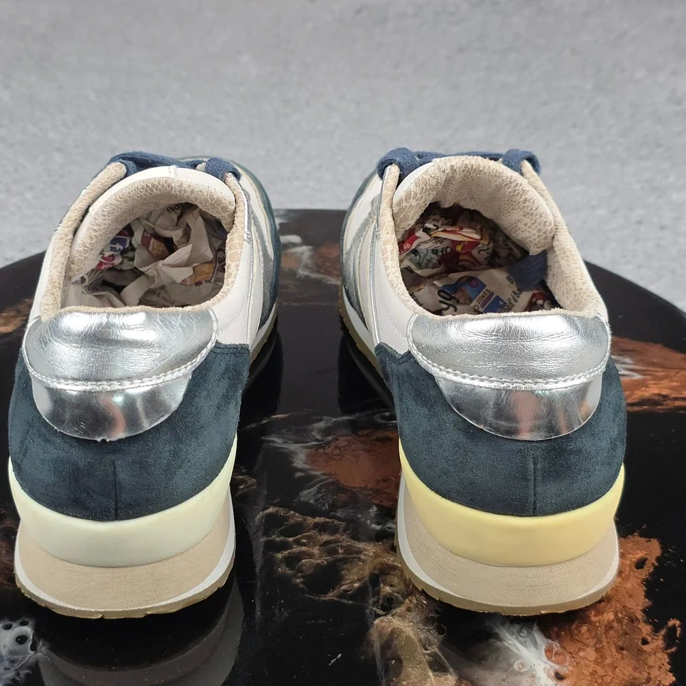 R Lararde Gill Women's Sneakers Athletic Shoes‎ Silver Beige Blue Suede size 39